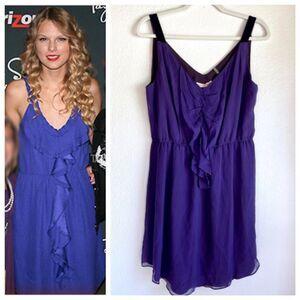 Rebecca Taylor Purple Silk Sleeveless Ruffle Dress with Velvet Straps Size 6